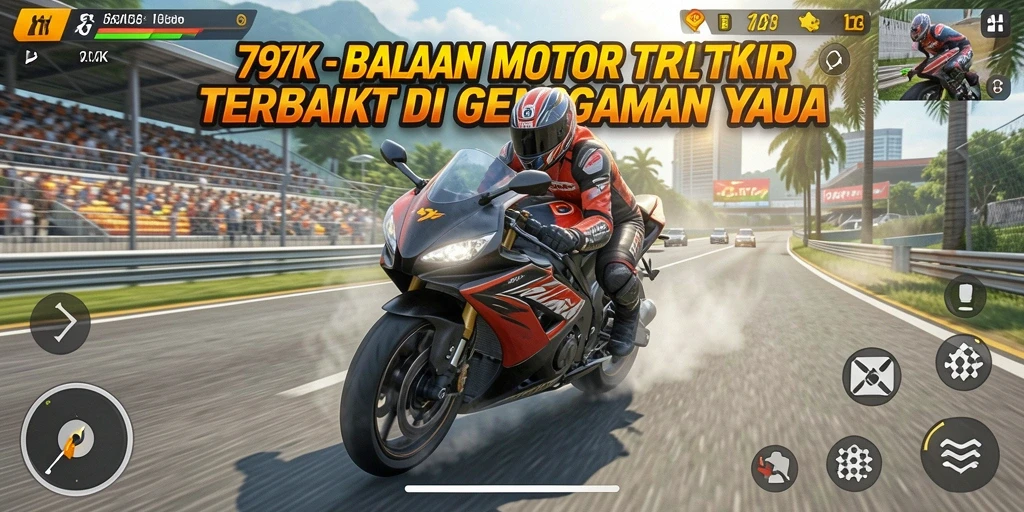 Tampilan gameplay menegangkan di 797K dengan motor balap cepat.