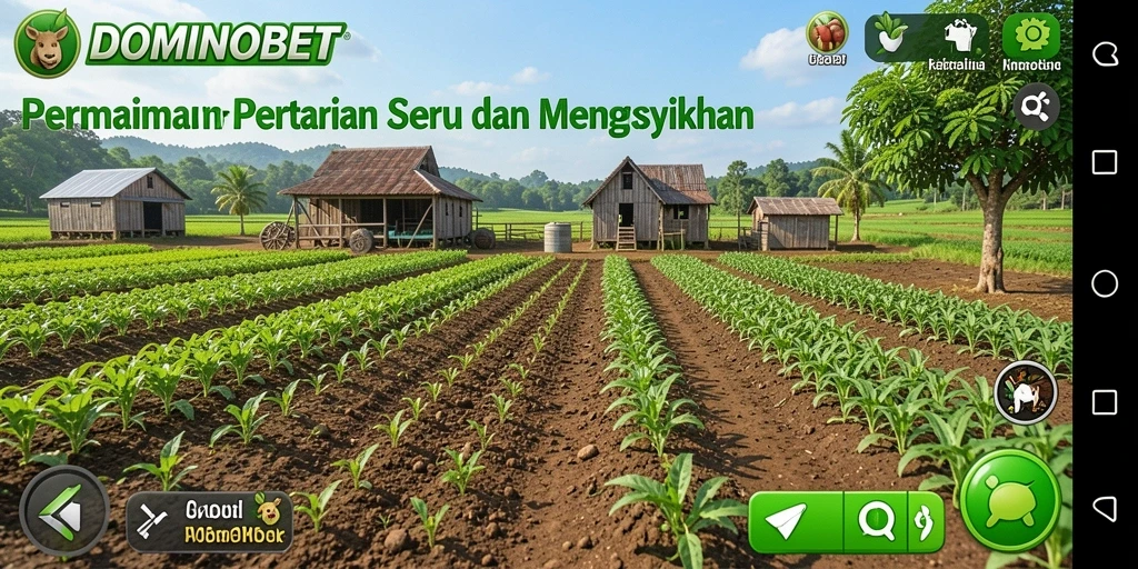 Tangkapan layar gameplay <strong>DOMINOBET</strong> menunjukkan kebun yang indah dan tanaman yang subur.