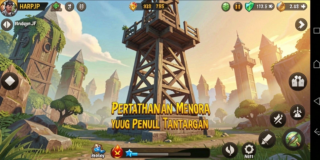 Tampilan gameplay mendebarkan dalam HARAPJP, game Tower Defense yang menantang.