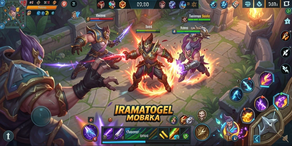 Tangkapan layar gameplay IRAMATOGEL yang menegangkan dalam pertarungan MOBA.