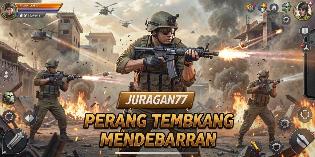 Tangkapan layar JURAGAN77 menampilkan aksi tembak-menembak yang seru.
