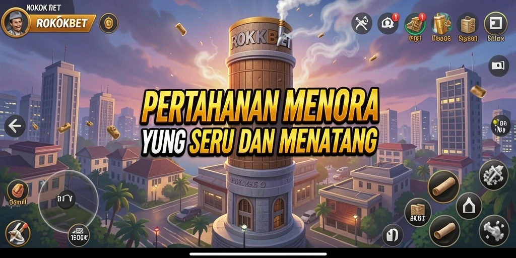 Tampilan gameplay ROKOKBET yang intens dalam Tower Defense.